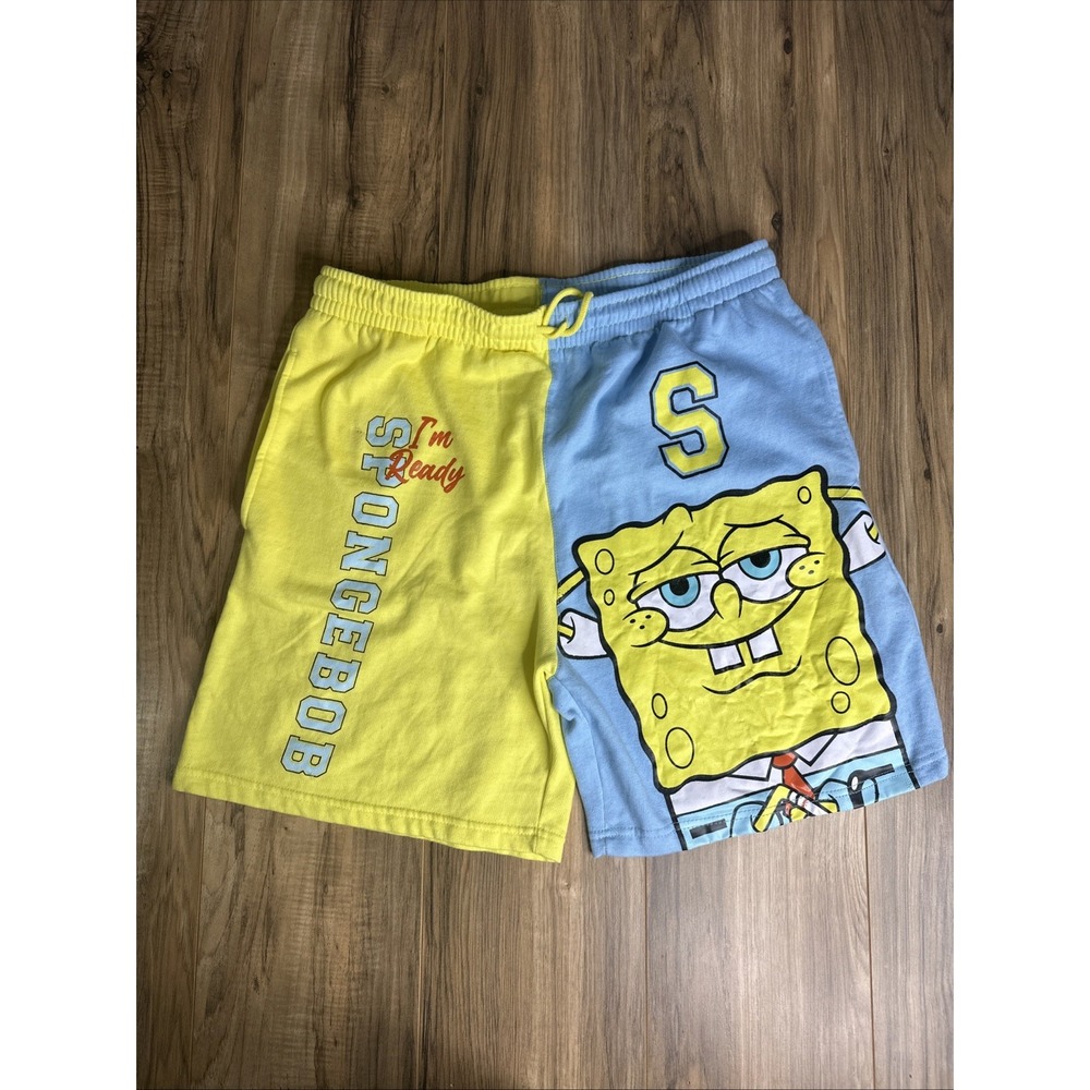 Nickelodeon Men's XL Sweat Shorts I Am Ready Spongbob Yellow /‎ Blue